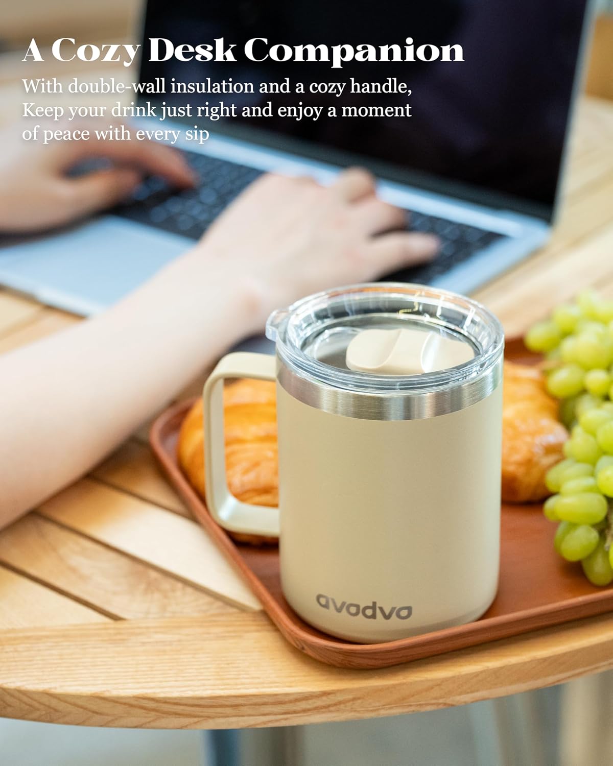 12oz Insulated Coffee Mug with Lid – Includes Two Lids, Stainless Steel Coffee Travel Mug with Handle, Double Wall Vacuum Insulated Camping Mug for Home, Office & Outdoor, Navy Blue - Colors B