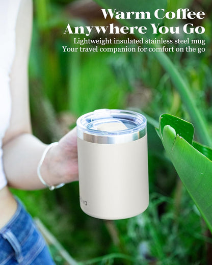 12oz Insulated Coffee Mug with Lid – Includes Two Lids, Stainless Steel Coffee Travel Mug with Handle, Double Wall Vacuum Insulated Camping Mug for Home, Office & Outdoor, Navy Blue - Colors B