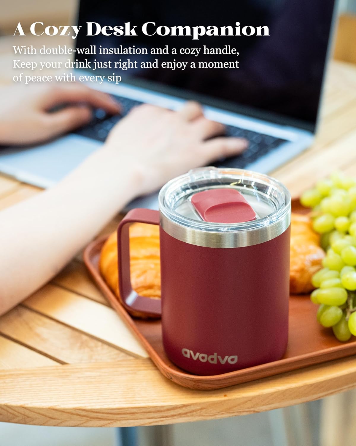 12oz Insulated Coffee Mug with Lid – Includes Two Lids, Stainless Steel Coffee Travel Mug with Handle, Double Wall Vacuum Insulated Camping Mug for Home, Office & Outdoor, Navy Blue - Colors B