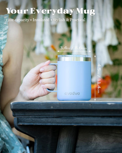 12oz Insulated Coffee Mug with Lid – Includes Two Lids, Stainless Steel Coffee Travel Mug with Handle, Double Wall Vacuum Insulated Camping Mug for Home, Office & Outdoor, Navy Blue - Colors B