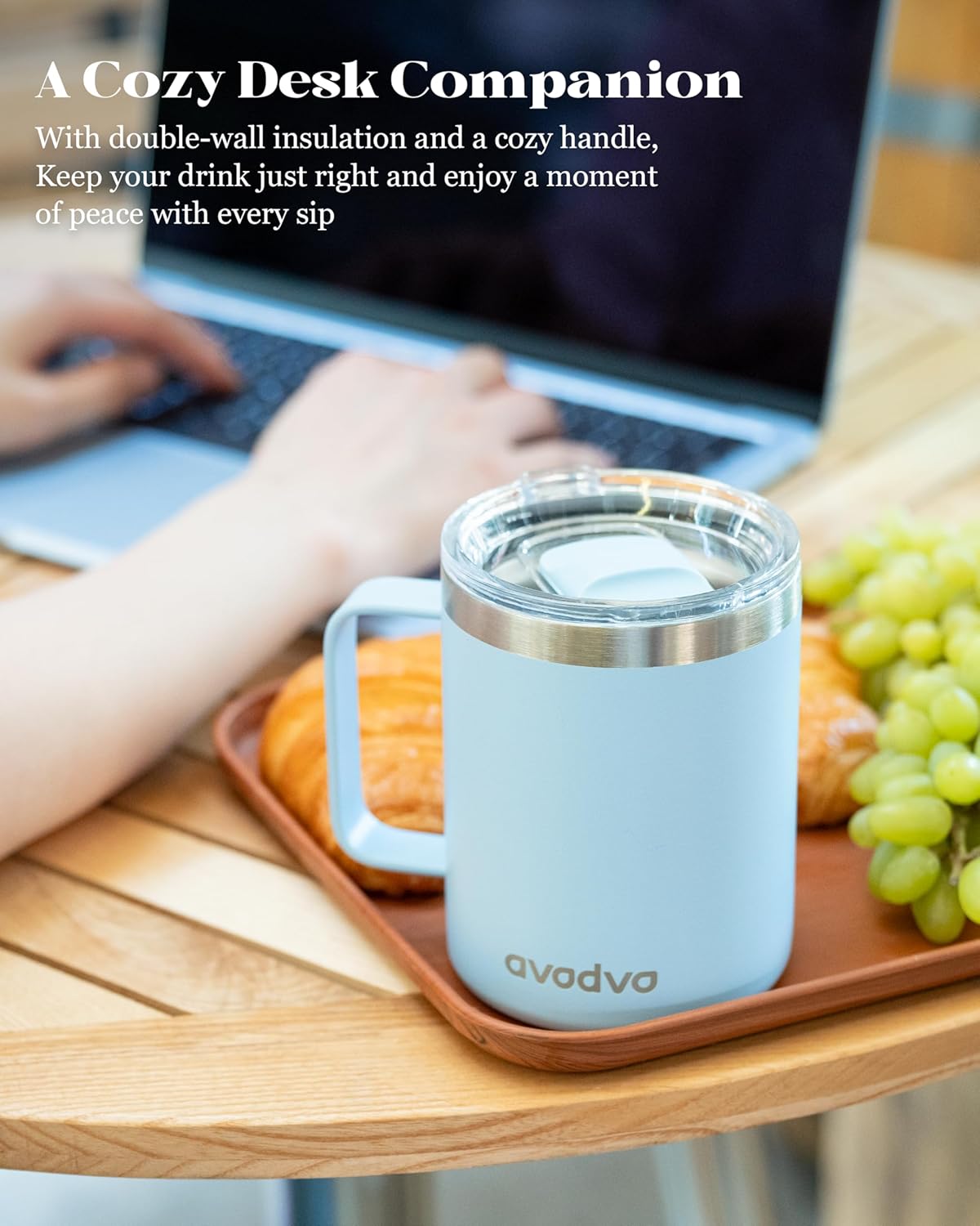 12oz Insulated Coffee Mug with Lid – Includes Two Lids, Stainless Steel Coffee Travel Mug with Handle, Double Wall Vacuum Insulated Camping Mug for Home, Office & Outdoor, Navy Blue - Colors B
