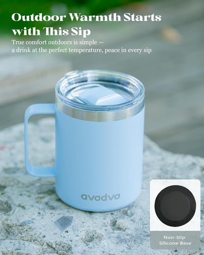 12oz Insulated Coffee Mug with Lid – Includes Two Lids, Stainless Steel Coffee Travel Mug with Handle, Double Wall Vacuum Insulated Camping Mug for Home, Office & Outdoor, Navy Blue - Colors B
