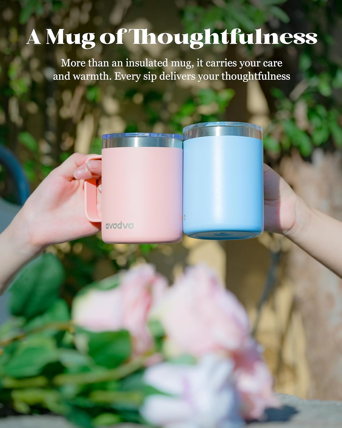 12oz Insulated Coffee Mug with Lid – Includes Two Lids, Stainless Steel Coffee Travel Mug with Handle, Double Wall Vacuum Insulated Camping Mug for Home, Office & Outdoor, Navy Blue - Colors B