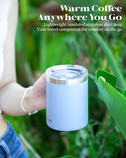 12oz Insulated Coffee Mug with Lid – Includes Two Lids, Stainless Steel Coffee Travel Mug with Handle, Double Wall Vacuum Insulated Camping Mug for Home, Office & Outdoor, Navy Blue - Colors B