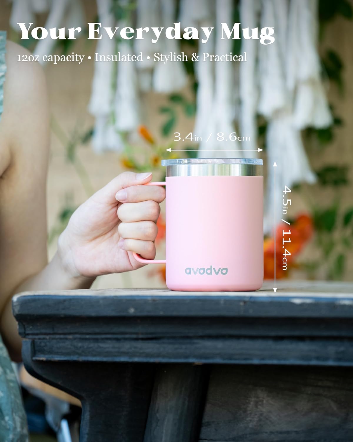 12oz Insulated Coffee Mug with Lid – Includes Two Lids, Stainless Steel Coffee Travel Mug with Handle, Double Wall Vacuum Insulated Camping Mug for Home, Office & Outdoor, Navy Blue - Colors B