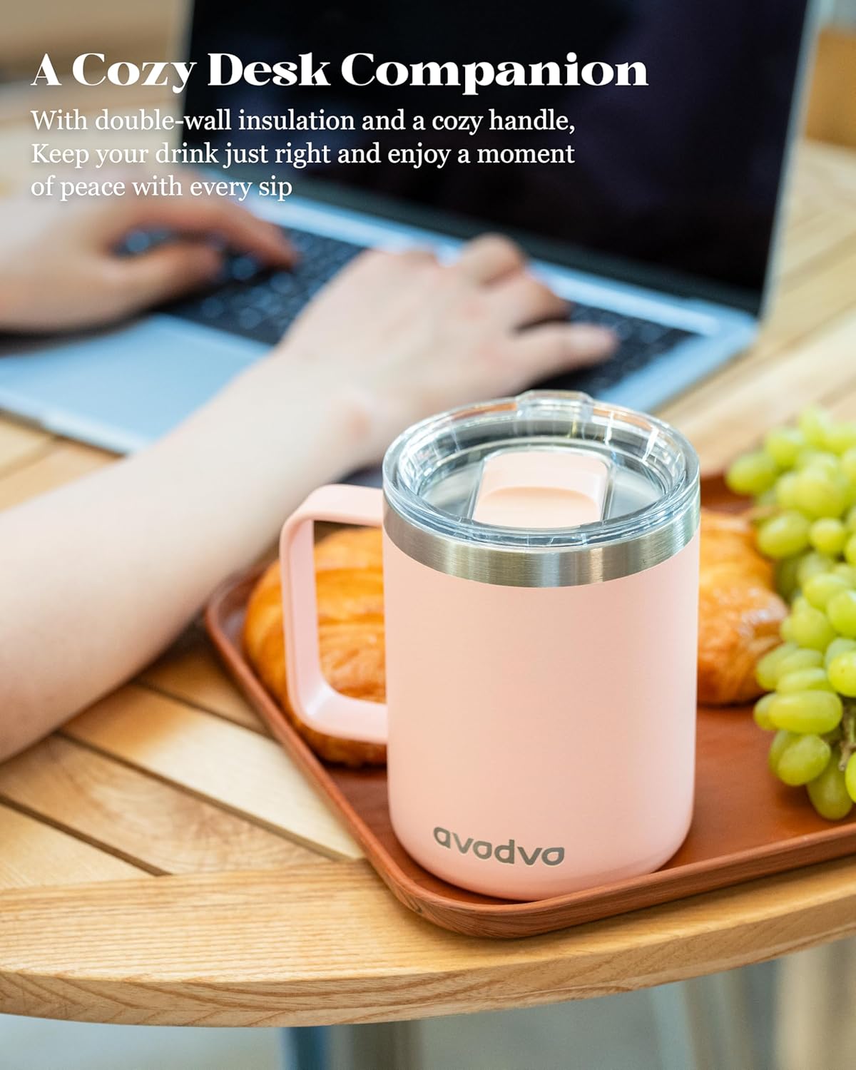 12oz Insulated Coffee Mug with Lid – Includes Two Lids, Stainless Steel Coffee Travel Mug with Handle, Double Wall Vacuum Insulated Camping Mug for Home, Office & Outdoor, Navy Blue - Colors B