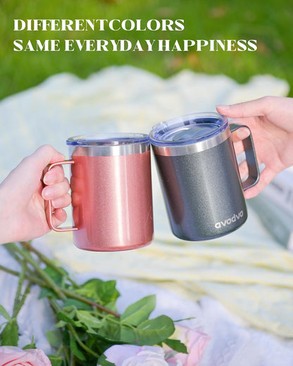12oz Insulated Coffee Mug with Lid – Includes Two Lids, Stainless Steel Coffee Travel Mug with Handle, Double Wall Vacuum Insulated Camping Mug for Home, Office & Outdoor, Navy Blue - Colors B