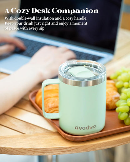 12oz Insulated Coffee Mug with Lid – Includes Two Lids, Stainless Steel Coffee Travel Mug with Handle, Double Wall Vacuum Insulated Camping Mug for Home, Office & Outdoor, Navy Blue - Colors B