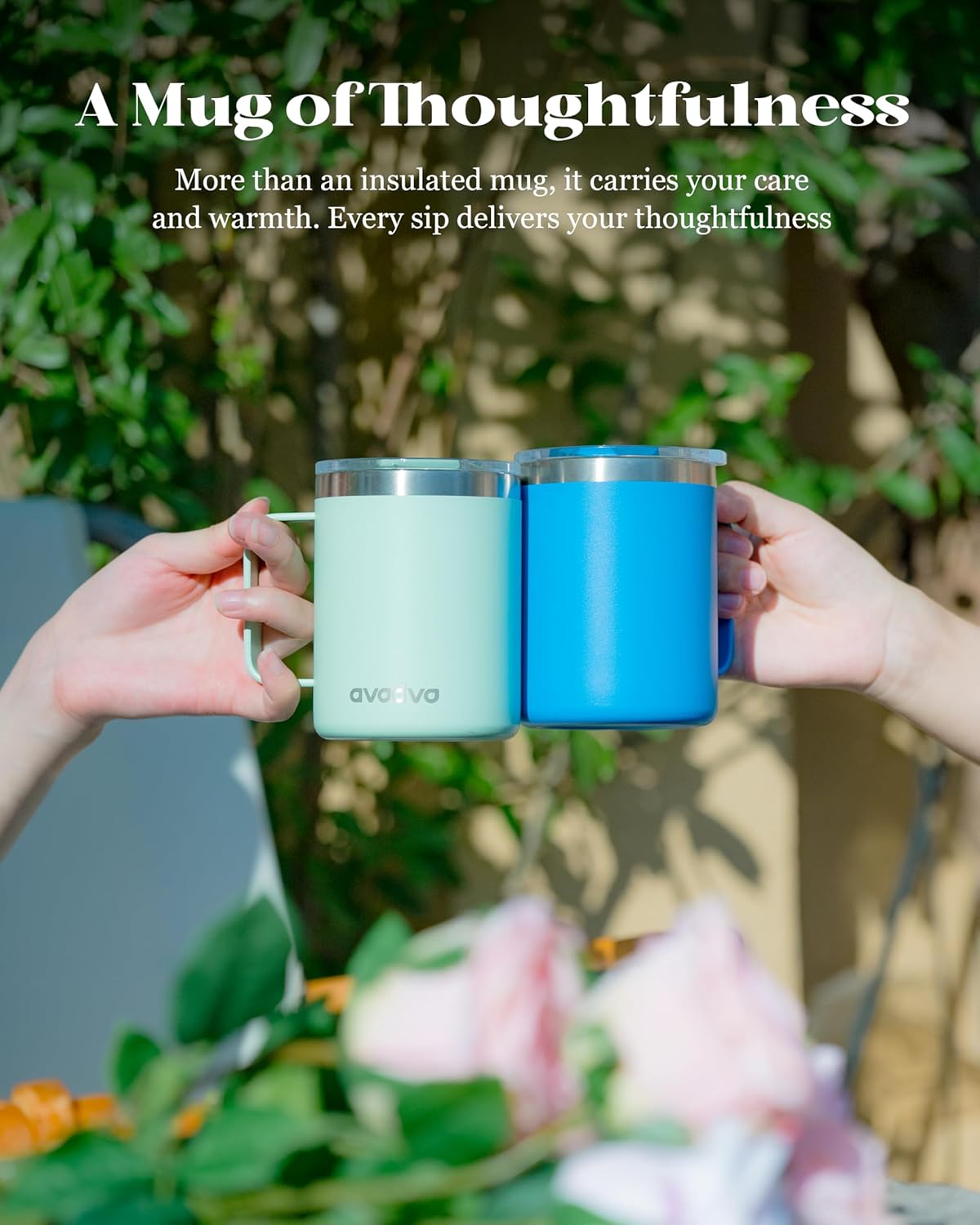 12oz Insulated Coffee Mug with Lid – Includes Two Lids, Stainless Steel Coffee Travel Mug with Handle, Double Wall Vacuum Insulated Camping Mug for Home, Office & Outdoor, Navy Blue - Colors B