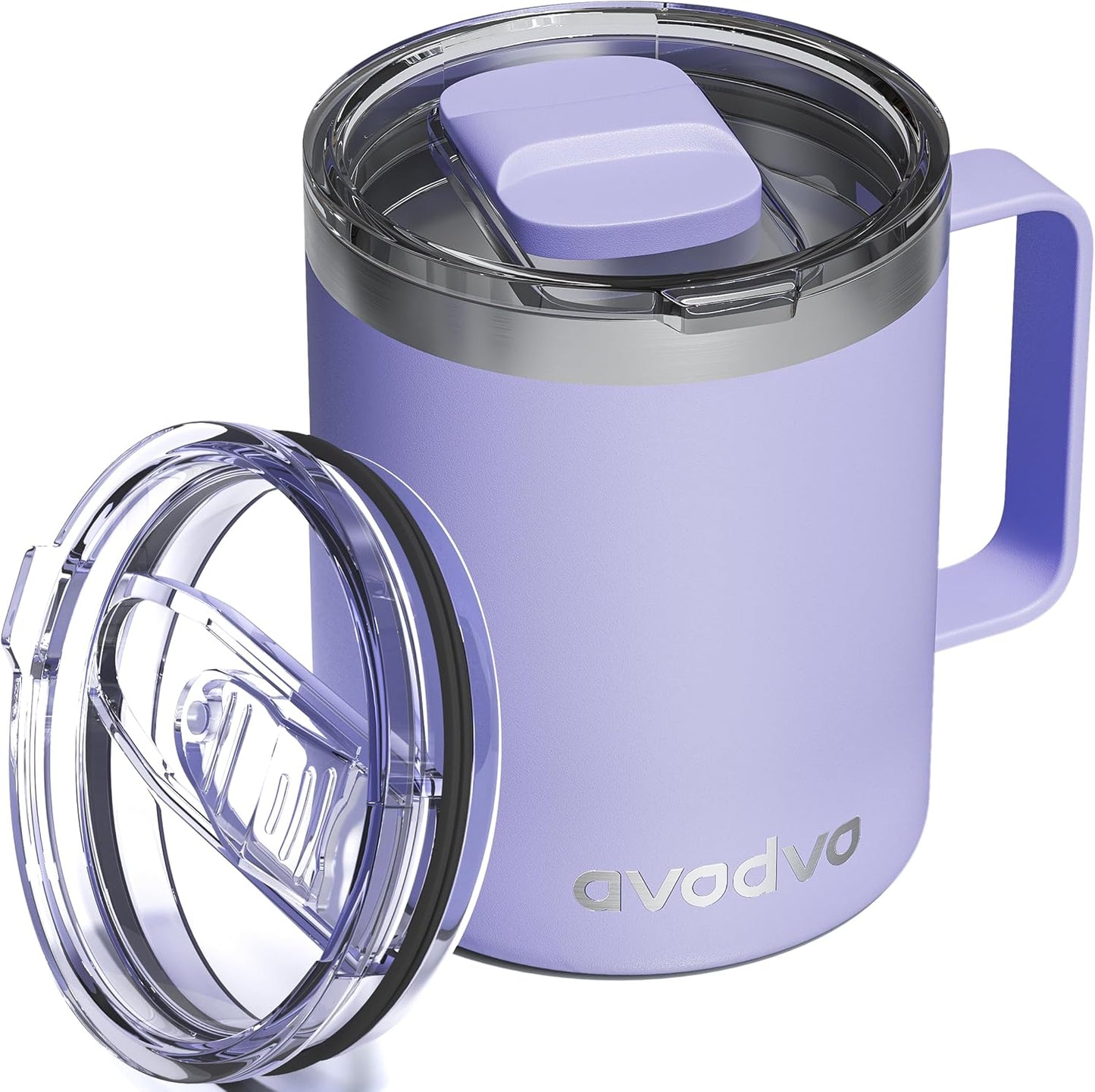 12oz Insulated Coffee Mug with Lid – Includes Two Lids, Stainless Steel Coffee Travel Mug with Handle, Double Wall Vacuum Insulated Camping Mug for Home, Office & Outdoor, Navy Blue - Colors B