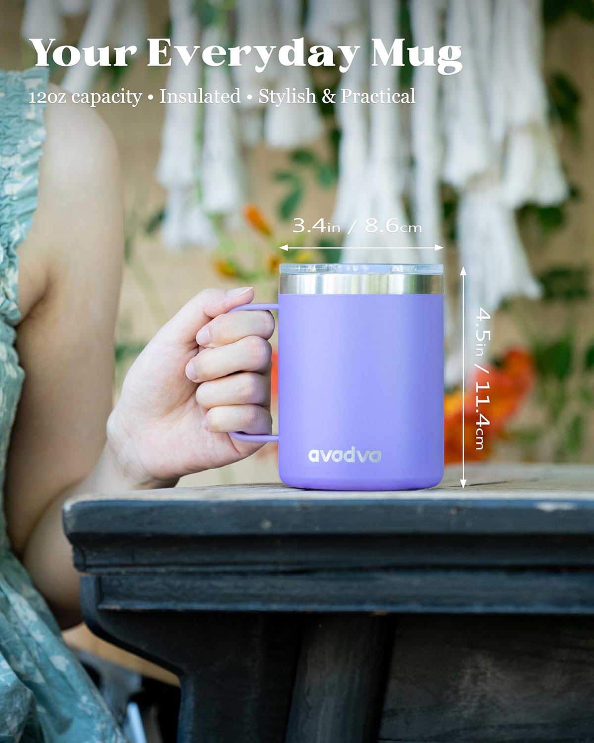 12oz Insulated Coffee Mug with Lid – Includes Two Lids, Stainless Steel Coffee Travel Mug with Handle, Double Wall Vacuum Insulated Camping Mug for Home, Office & Outdoor, Navy Blue - Colors B