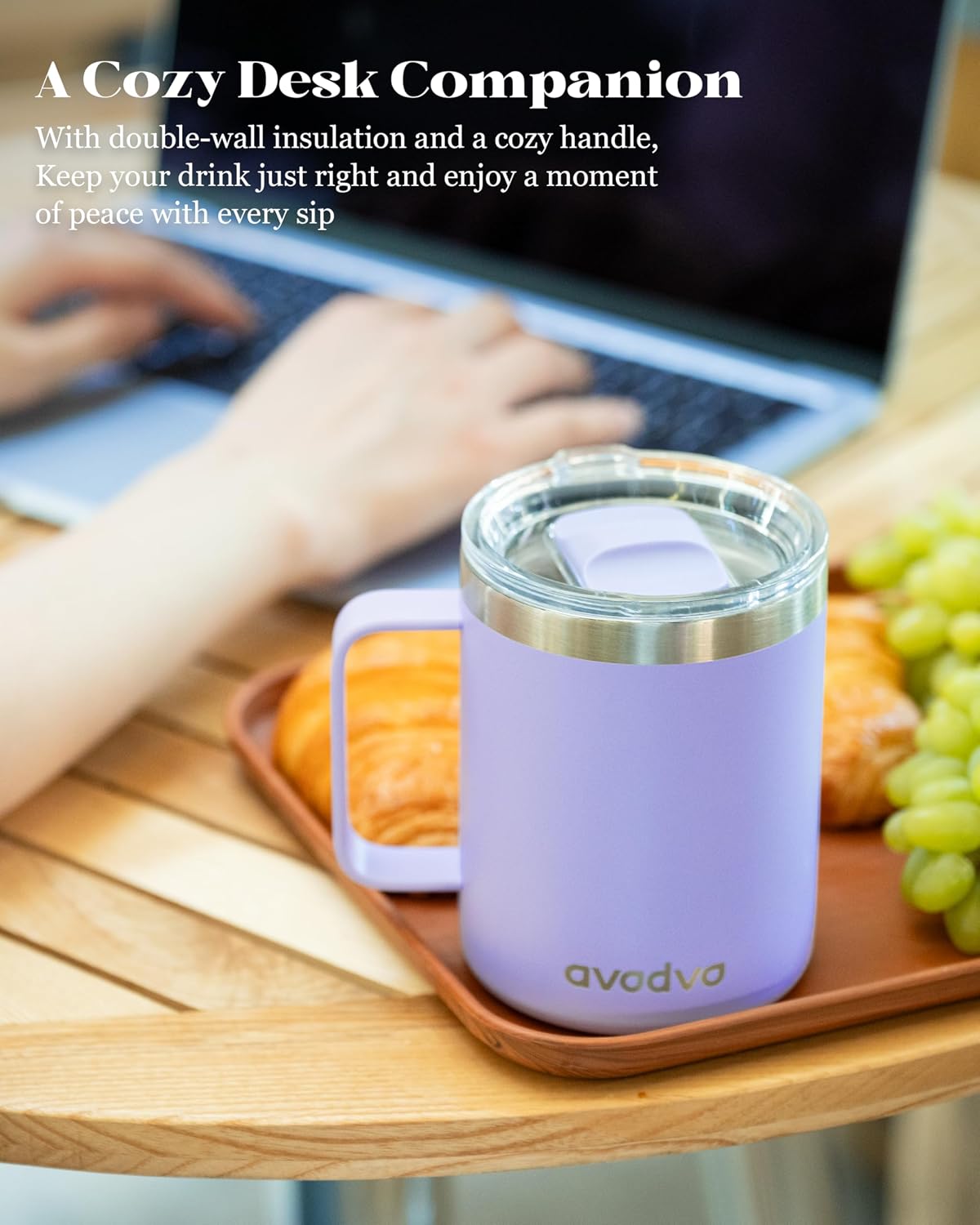 12oz Insulated Coffee Mug with Lid – Includes Two Lids, Stainless Steel Coffee Travel Mug with Handle, Double Wall Vacuum Insulated Camping Mug for Home, Office & Outdoor, Navy Blue - Colors B