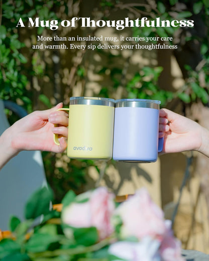 12oz Insulated Coffee Mug with Lid – Includes Two Lids, Stainless Steel Coffee Travel Mug with Handle, Double Wall Vacuum Insulated Camping Mug for Home, Office & Outdoor, Navy Blue - Colors B