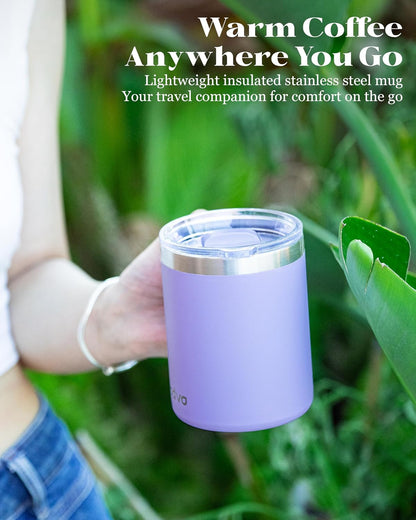 12oz Insulated Coffee Mug with Lid – Includes Two Lids, Stainless Steel Coffee Travel Mug with Handle, Double Wall Vacuum Insulated Camping Mug for Home, Office & Outdoor, Navy Blue - Colors B