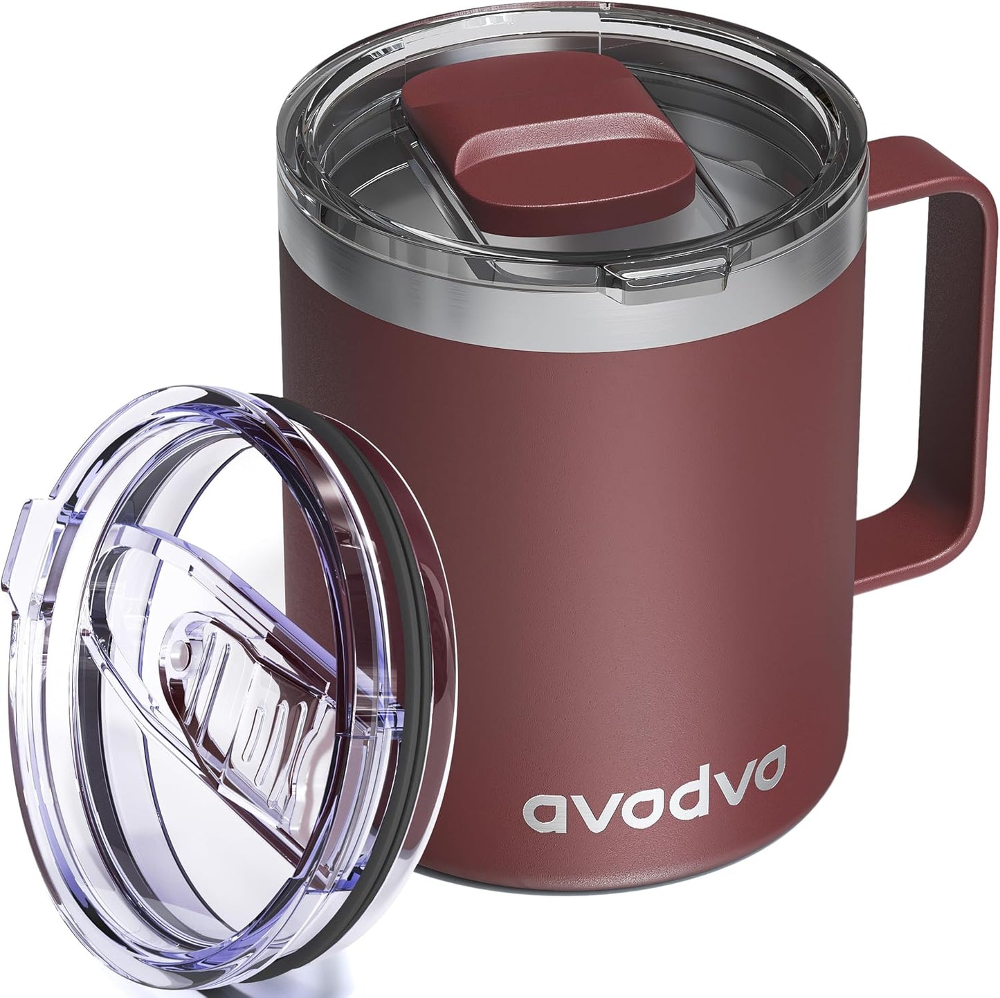 12oz Insulated Coffee Mug with Lid – Includes Two Lids, Stainless Steel Coffee Travel Mug with Handle, Double Wall Vacuum Insulated Camping Mug for Home, Office & Outdoor, Navy Blue - Colors B