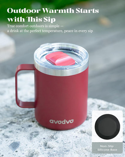 12oz Insulated Coffee Mug with Lid – Includes Two Lids, Stainless Steel Coffee Travel Mug with Handle, Double Wall Vacuum Insulated Camping Mug for Home, Office & Outdoor, Navy Blue - Colors B