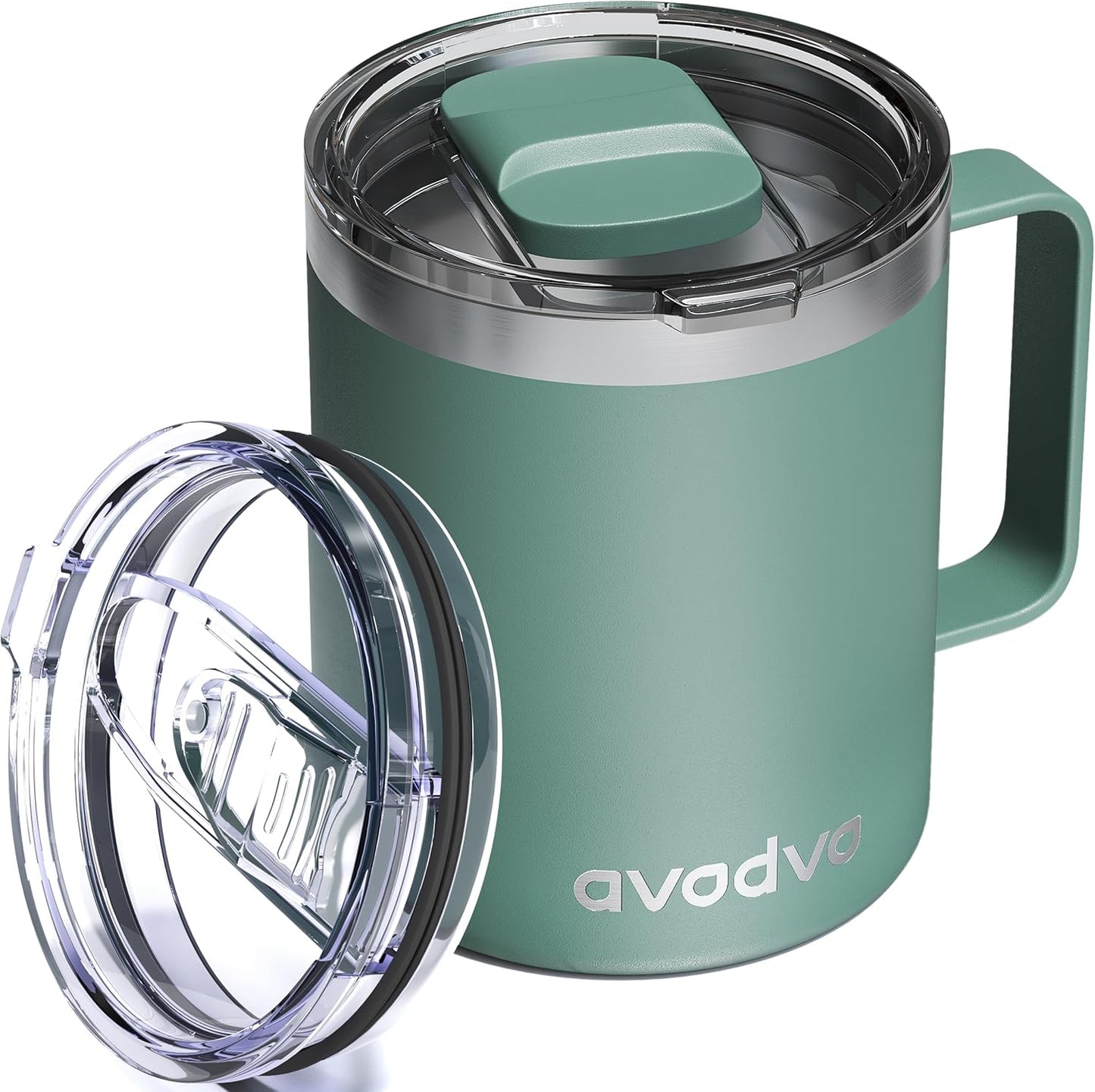 12oz Insulated Coffee Mug with Lid – Includes Two Lids, Stainless Steel Coffee Travel Mug with Handle, Double Wall Vacuum Insulated Camping Mug for Home, Office & Outdoor, Navy Blue - Colors B