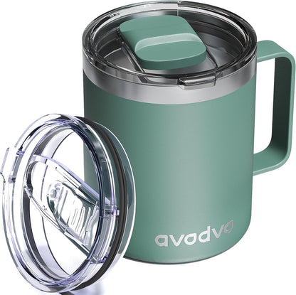 12oz Insulated Coffee Mug with Lid – Includes Two Lids, Stainless Steel Coffee Travel Mug with Handle, Double Wall Vacuum Insulated Camping Mug for Home, Office & Outdoor, Navy Blue - Colors B