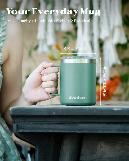 12oz Insulated Coffee Mug with Lid – Includes Two Lids, Stainless Steel Coffee Travel Mug with Handle, Double Wall Vacuum Insulated Camping Mug for Home, Office & Outdoor, Navy Blue - Colors B