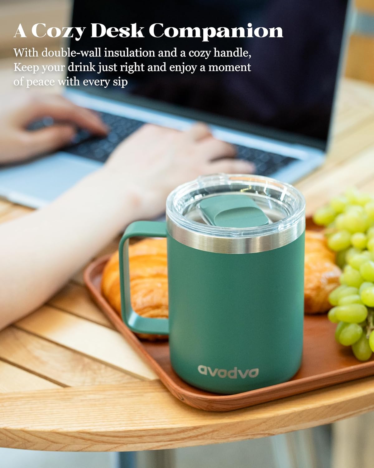 12oz Insulated Coffee Mug with Lid – Includes Two Lids, Stainless Steel Coffee Travel Mug with Handle, Double Wall Vacuum Insulated Camping Mug for Home, Office & Outdoor, Navy Blue - Colors B
