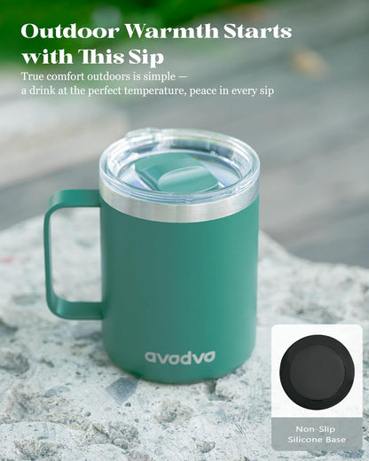 12oz Insulated Coffee Mug with Lid – Includes Two Lids, Stainless Steel Coffee Travel Mug with Handle, Double Wall Vacuum Insulated Camping Mug for Home, Office & Outdoor, Navy Blue - Colors B