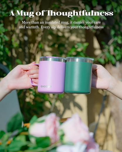 12oz Insulated Coffee Mug with Lid – Includes Two Lids, Stainless Steel Coffee Travel Mug with Handle, Double Wall Vacuum Insulated Camping Mug for Home, Office & Outdoor, Navy Blue - Colors B