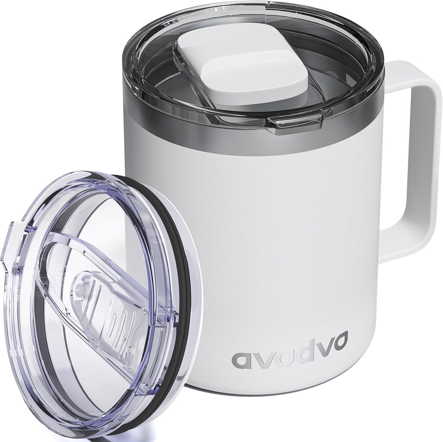 12oz Insulated Coffee Mug with Lid – Includes Two Lids, Stainless Steel Coffee Travel Mug with Handle, Double Wall Vacuum Insulated Camping Mug for Home, Office & Outdoor, Navy Blue - Colors B