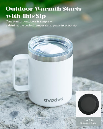 12oz Insulated Coffee Mug with Lid – Includes Two Lids, Stainless Steel Coffee Travel Mug with Handle, Double Wall Vacuum Insulated Camping Mug for Home, Office & Outdoor, Navy Blue - Colors B