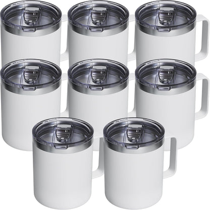 12oz Insulated Coffee Mug with Lid – Includes Two Lids, Stainless Steel Coffee Travel Mug with Handle, Double Wall Vacuum Insulated Camping Mug for Home, Office & Outdoor, Navy Blue - Colors B