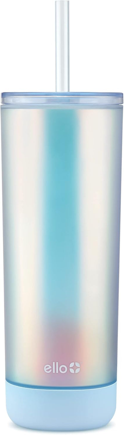 Monterey Double Walled Insulated Plastic Tumbler with Straw and Built-in Coaster, BPA Free, 24oz