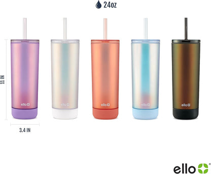 Monterey Double Walled Insulated Plastic Tumbler with Straw and Built-in Coaster, BPA Free, 24oz