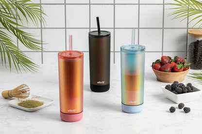 Monterey Double Walled Insulated Plastic Tumbler with Straw and Built-in Coaster, BPA Free, 24oz