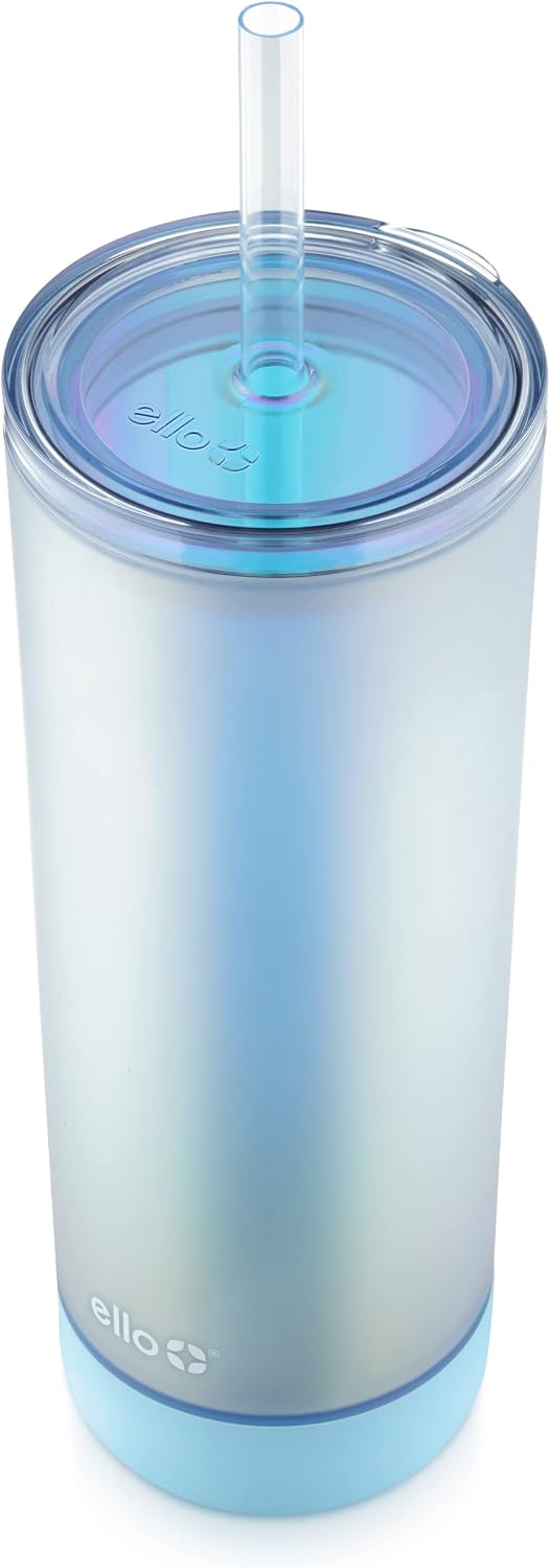 Monterey Double Walled Insulated Plastic Tumbler with Straw and Built-in Coaster, BPA Free, 24oz