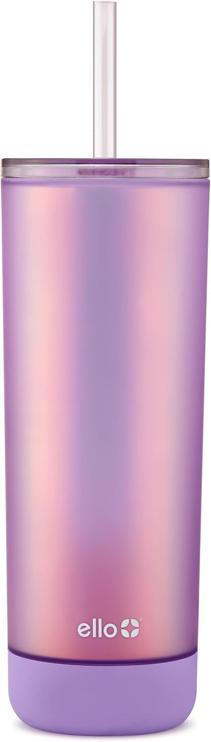 Monterey Double Walled Insulated Plastic Tumbler with Straw and Built-in Coaster, BPA Free, 24oz