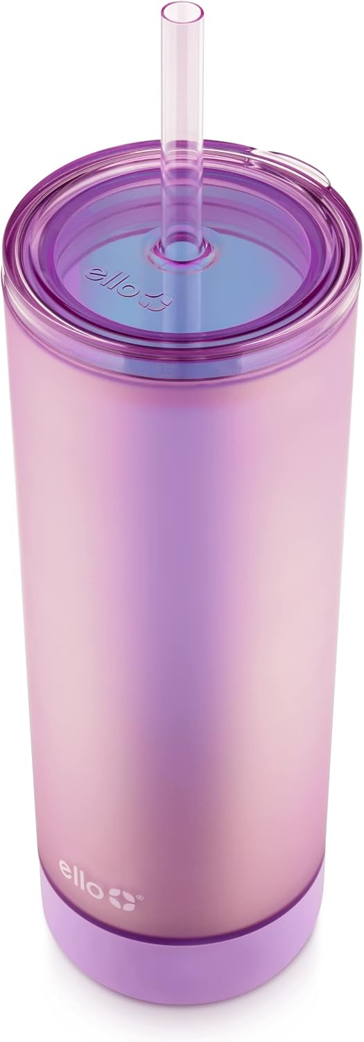 Monterey Double Walled Insulated Plastic Tumbler with Straw and Built-in Coaster, BPA Free, 24oz