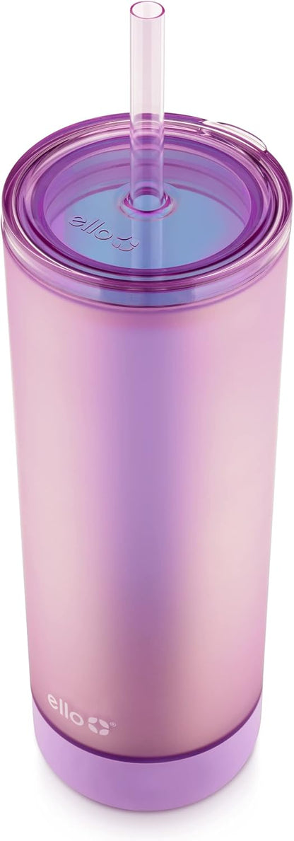 Monterey Double Walled Insulated Plastic Tumbler with Straw and Built-in Coaster, BPA Free, 24oz