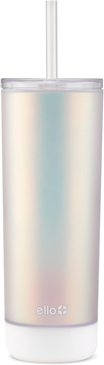 Monterey Double Walled Insulated Plastic Tumbler with Straw and Built-in Coaster, BPA Free, 24oz