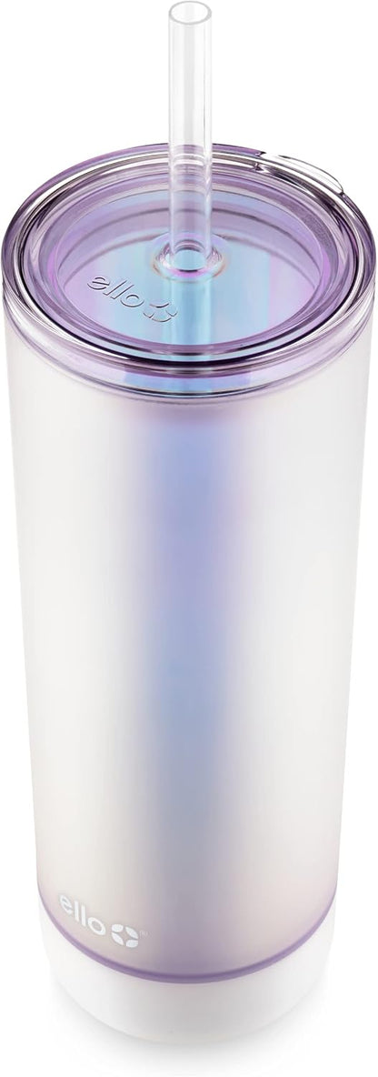 Monterey Double Walled Insulated Plastic Tumbler with Straw and Built-in Coaster, BPA Free, 24oz