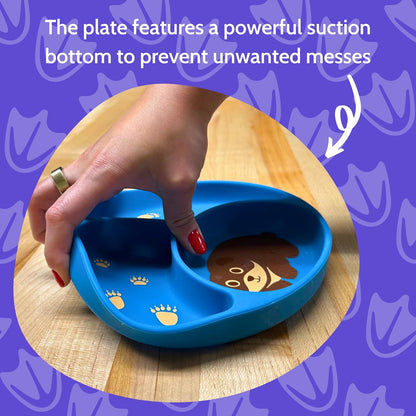 Silicone Baby Feeding Set with Cute Bib, Suction Divided Plate, Open Top Cup, and Travel Placemat, Cute Bear Design, Baby Led Weaning Supplies for Babies and Toddlers, Dishwasher Friendly