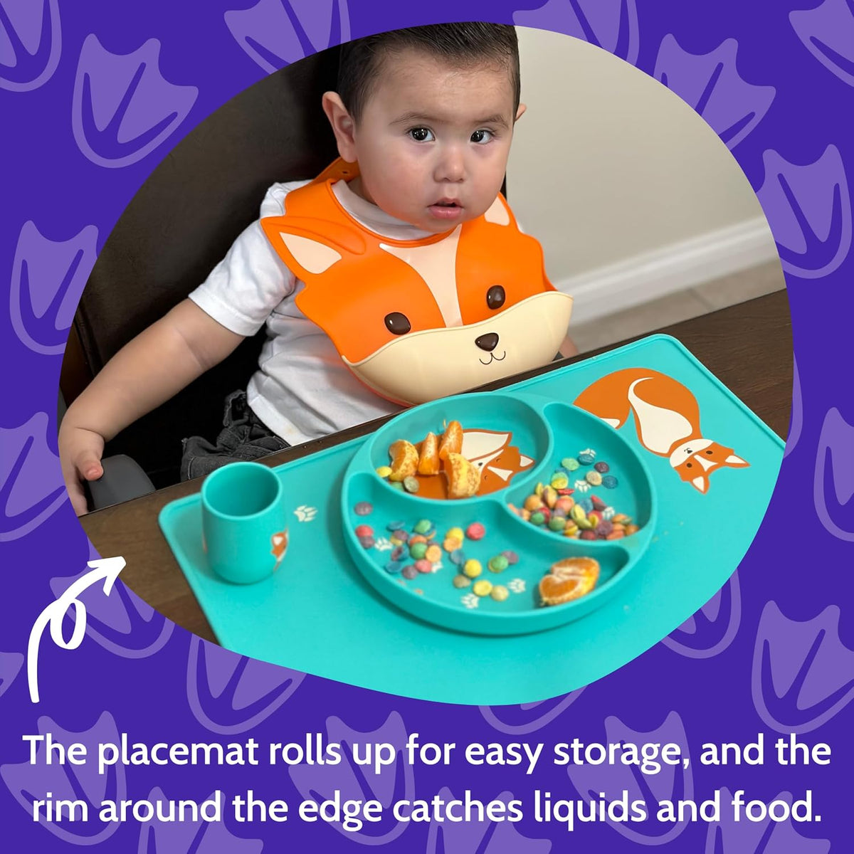 Silicone Baby Feeding Set with Cute Bib, Suction Divided Plate, Open Top Cup, and Travel Placemat, Cute Bear Design, Baby Led Weaning Supplies for Babies and Toddlers, Dishwasher Friendly