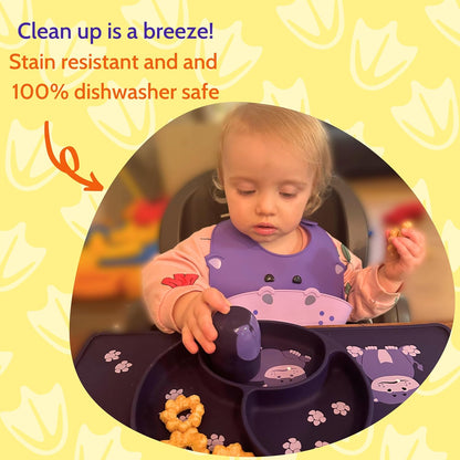 Silicone Baby Feeding Set with Cute Bib, Suction Divided Plate, Open Top Cup, and Travel Placemat, Cute Bear Design, Baby Led Weaning Supplies for Babies and Toddlers, Dishwasher Friendly