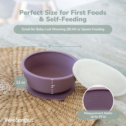 Silicone Mealtime Essentials Bundle | Ages 4+ Months | Suction Plates, Suction Bowls, Self-Feeding & Infant Feeding Spoons