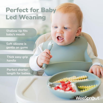 Silicone Mealtime Essentials Bundle | Ages 4+ Months | Suction Plates, Suction Bowls, Self-Feeding & Infant Feeding Spoons