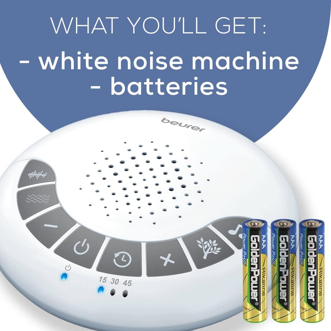Beurer White Noise Machine with 4 Soothing Sounds | Sound Machine with Auto Shut-Off Sleep Timer | Portable White Noise Machine for Adults, Kids & Babies | Dreamsound Sleep Machine, SL15