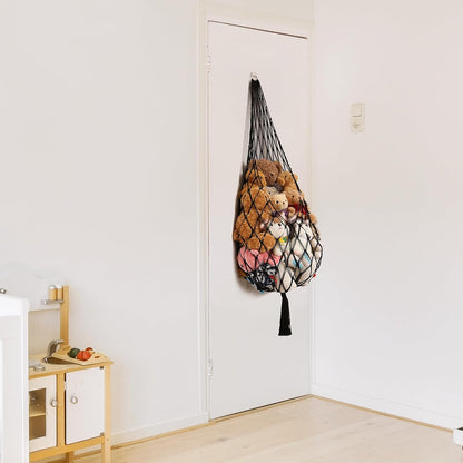 Stuffed Animal Hammock Corner, Boho Macrame Plush Toy Storage Net for Wall, Hanging Stuffed Animal Holder for Nursery, Playroom, Kids Room, Cream
