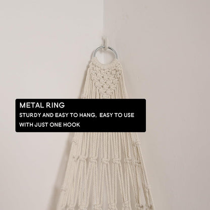 Stuffed Animal Hammock Corner, Boho Macrame Plush Toy Storage Net for Wall, Hanging Stuffed Animal Holder for Nursery, Playroom, Kids Room, Cream