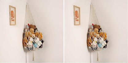 Stuffed Animal Hammock Corner, Boho Macrame Plush Toy Storage Net for Wall, Hanging Stuffed Animal Holder for Nursery, Playroom, Kids Room, Cream
