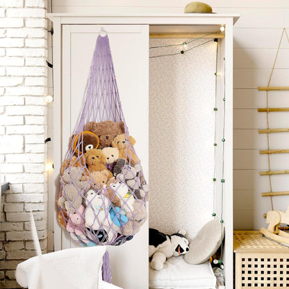Stuffed Animal Hammock Corner, Boho Macrame Plush Toy Storage Net for Wall, Hanging Stuffed Animal Holder for Nursery, Playroom, Kids Room, Cream