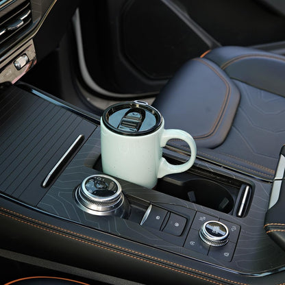 Ceramic Travel Coffee Mug with Handle and Lid, 18 oz, Portable Coffee Cup for Car Cup Holder, Microwave and Dishwasher Safe (Black)