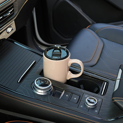 Ceramic Travel Coffee Mug with Handle and Lid, 18 oz, Portable Coffee Cup for Car Cup Holder, Microwave and Dishwasher Safe (Black)